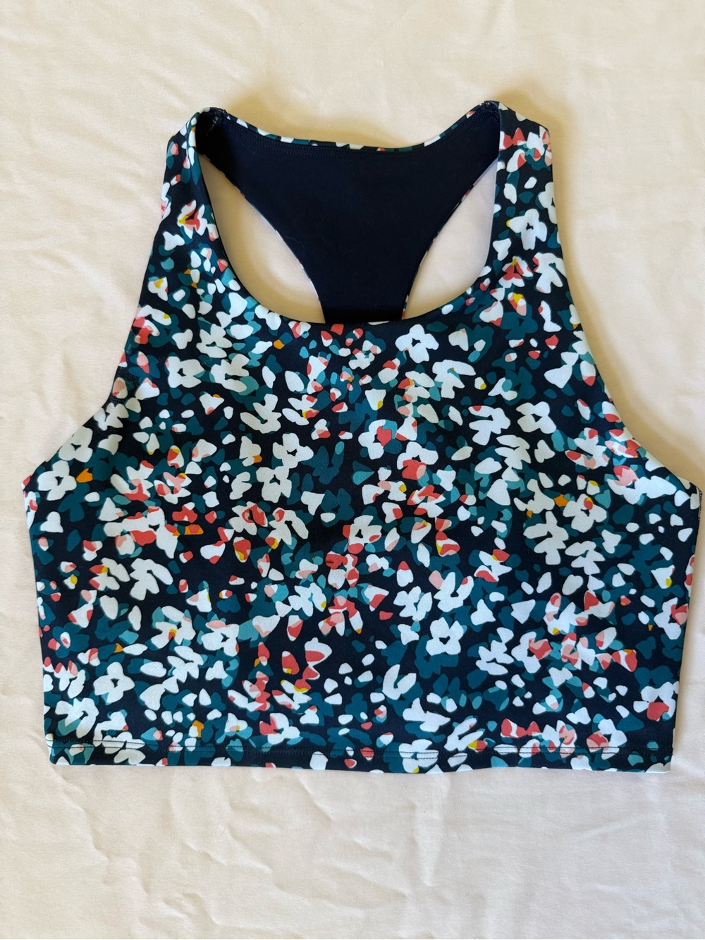 Gapfit Women’s Floral High-Neck Sports Bra - Navy Blue, Multi.